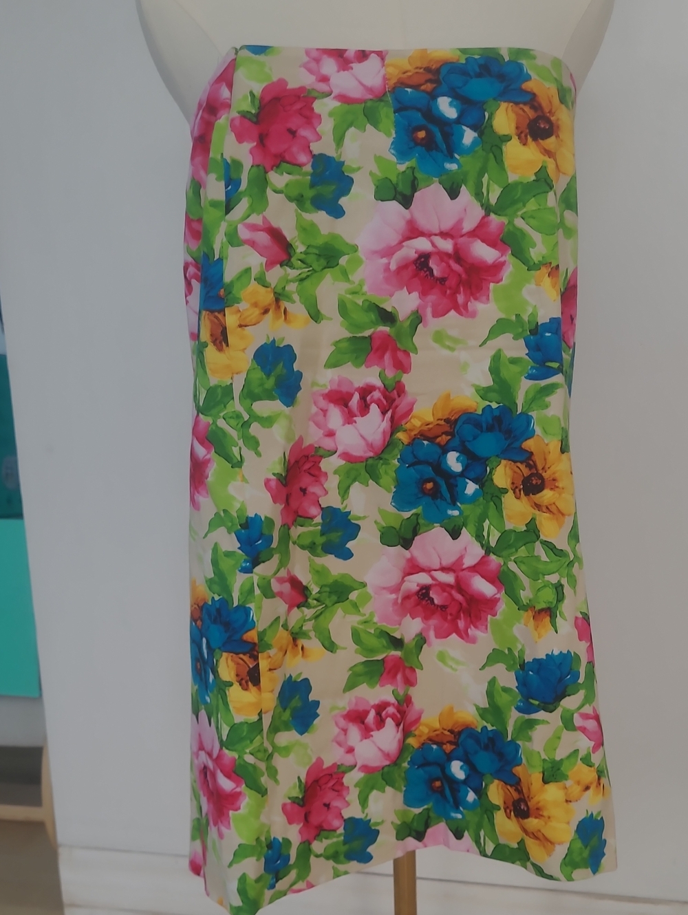 Bright Floral Midi Skirt in Pink, Blue & Yellow